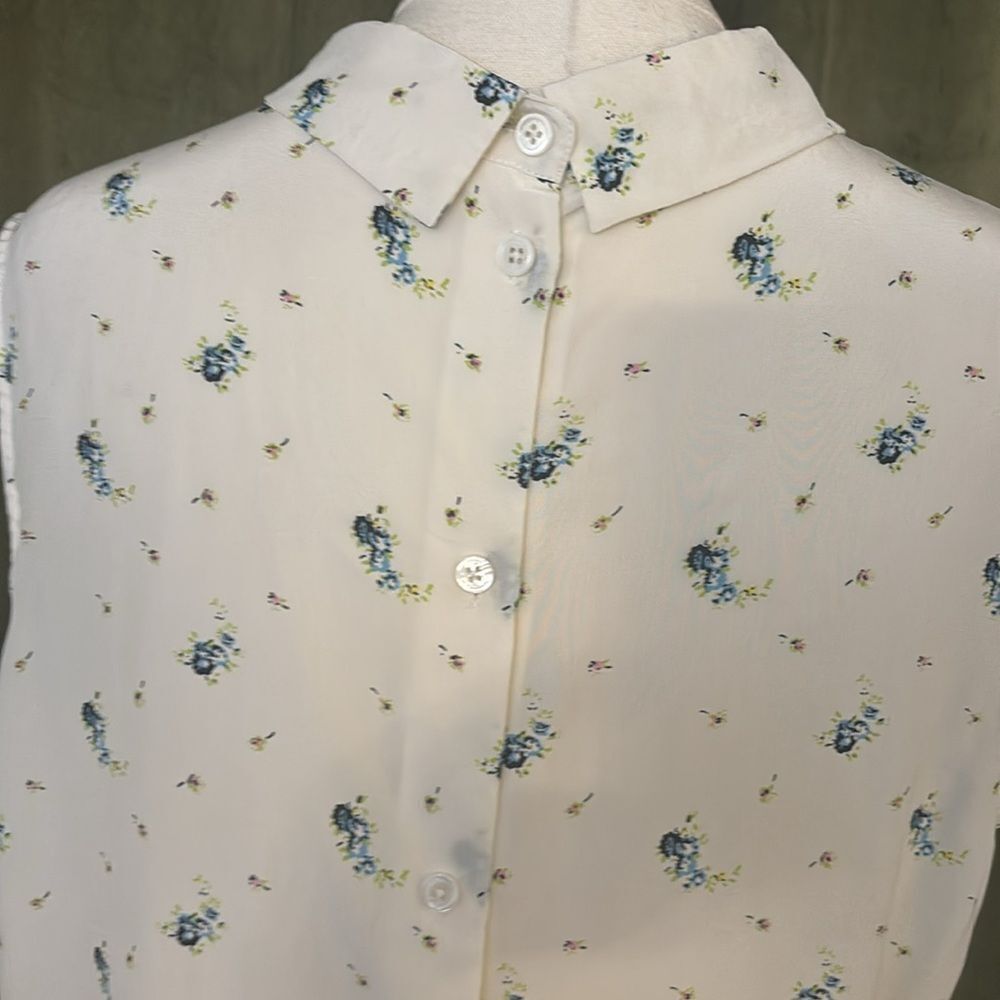 Equipment Femme Silk Sleeveless Blouse White Blue Floral Print Size L - Picture 8 of 10